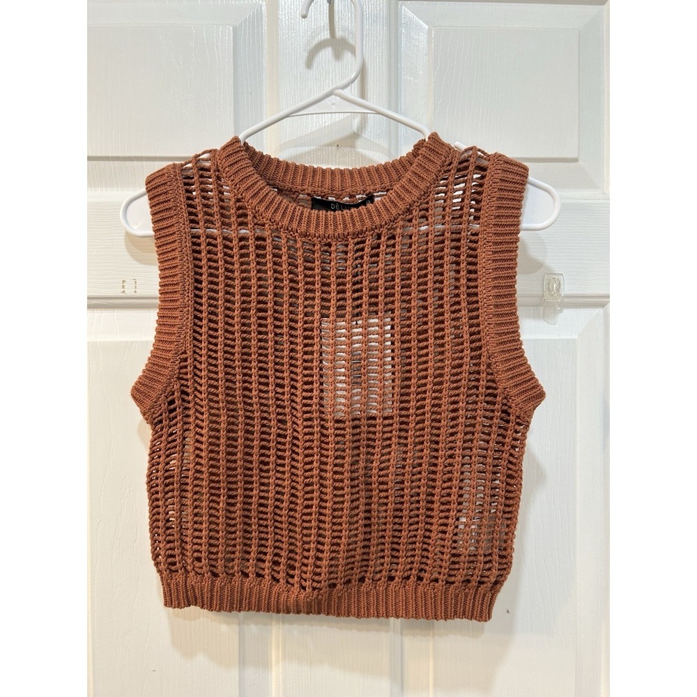 NWT Rust Brown Cotton Blend Crochet Sweater Vest Size XS Cropped Y2K Preppy